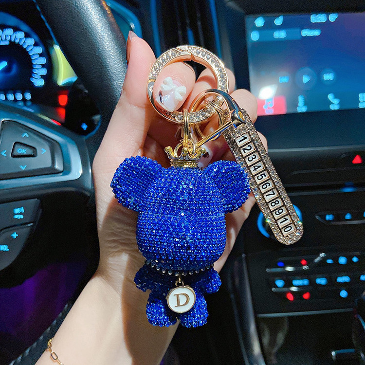 Cute Rhinestone Wristlet Bling Teddy Bear Keychain for Car Crystal Anti Lose Key Chains