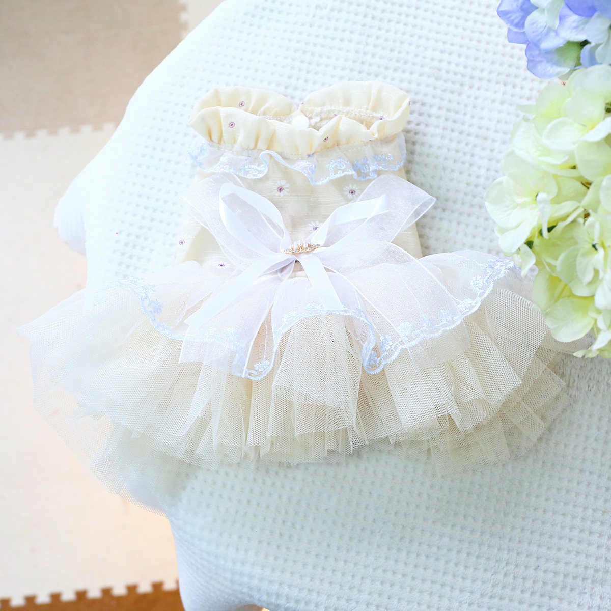 Girl Puppy Princess Tutu Dress Chihuahua Yorkie Embroidered Dog Dress for Birthday Wedding