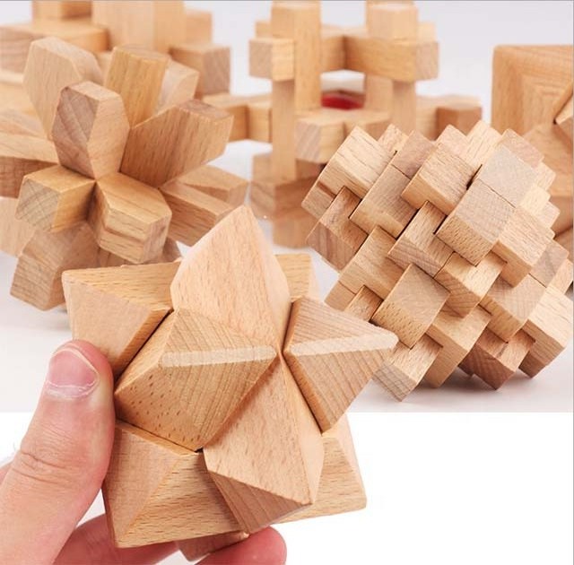 6 styles Wooden 3D Luban Kongming Lock Puzzle Toy Set Wooden Brain Teasers Cube Game Puzzle For Children Adult