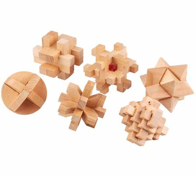 6 styles Wooden 3D Luban Kongming Lock Puzzle Toy Set Wooden Brain Teasers Cube Game Puzzle For Children Adult