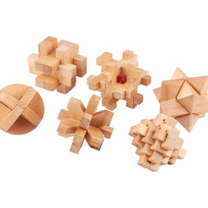 6 styles Wooden 3D Luban Kongming Lock Puzzle Toy Set Wooden Brain Teasers Cube Game Puzzle For Children Adult