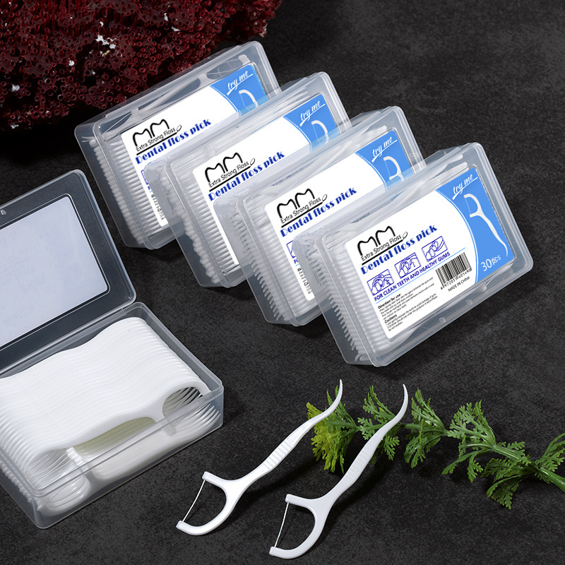 Private Label Portable 30pcs/box Dental Picks Manufacturer Bulk OEM  Easy Glide Eco Natural Dental Floss Pick Plastic