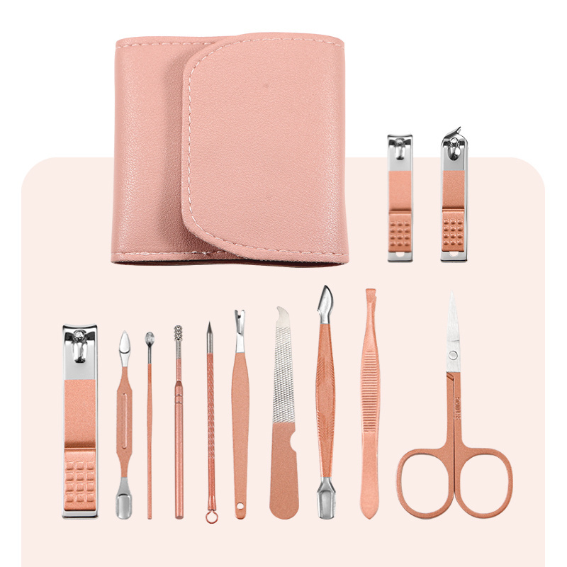 12 in 1 Manicure Set Nail Clippers With Pu Bag Manufacture Pcs/set Rose gold Personal Pedicure Kit Grooming