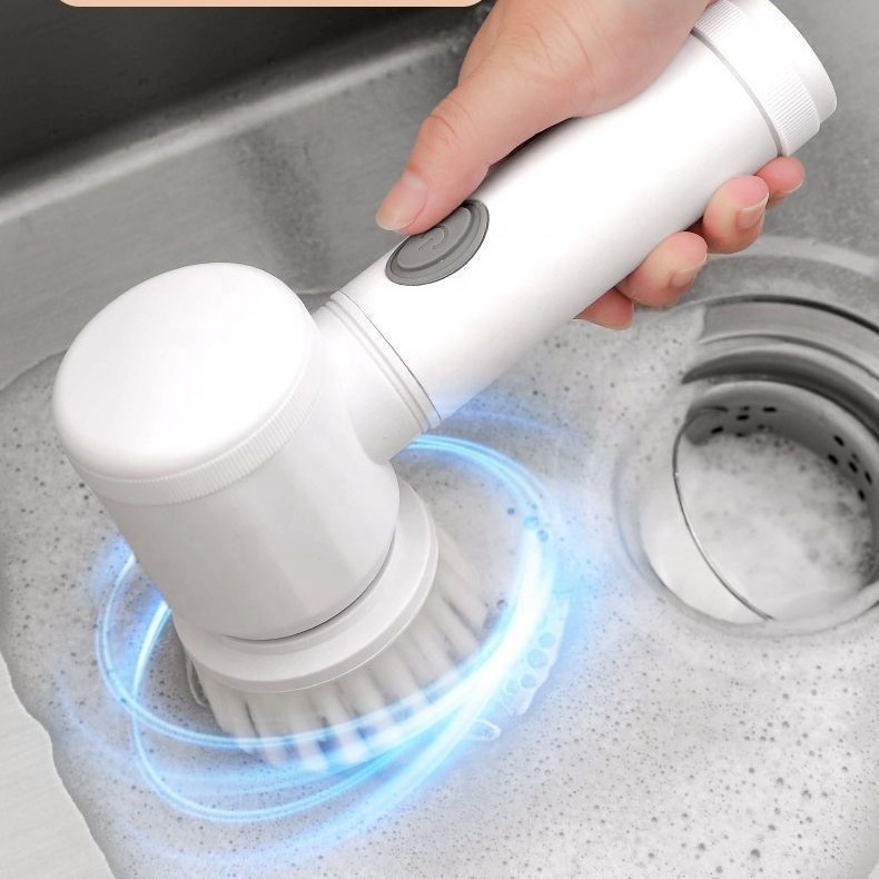 Handheld Cleaning Brush Cordless Dish Washing Gun Wireless Power Spin Scrubber With Replaceable Heads For Kitchen Household