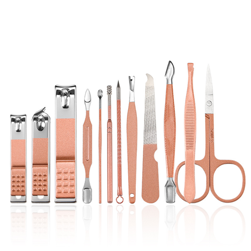 12 in 1 Manicure Set Nail Clippers With Pu Bag Manufacture Pcs/set Rose gold Personal Pedicure Kit Grooming