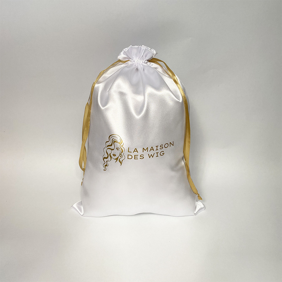 Custom Printed Logo Colorful Wigs Storage Bags Hair Draw String Wig Delivery Bundle Packaging Satin Silk Bags