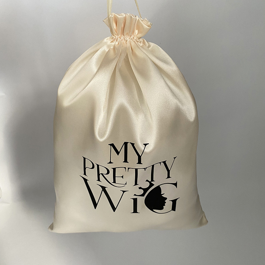 Custom Logo wig bag making Silk Bag For Wigs Hair Packaging Satin Drawstring Dust Bags