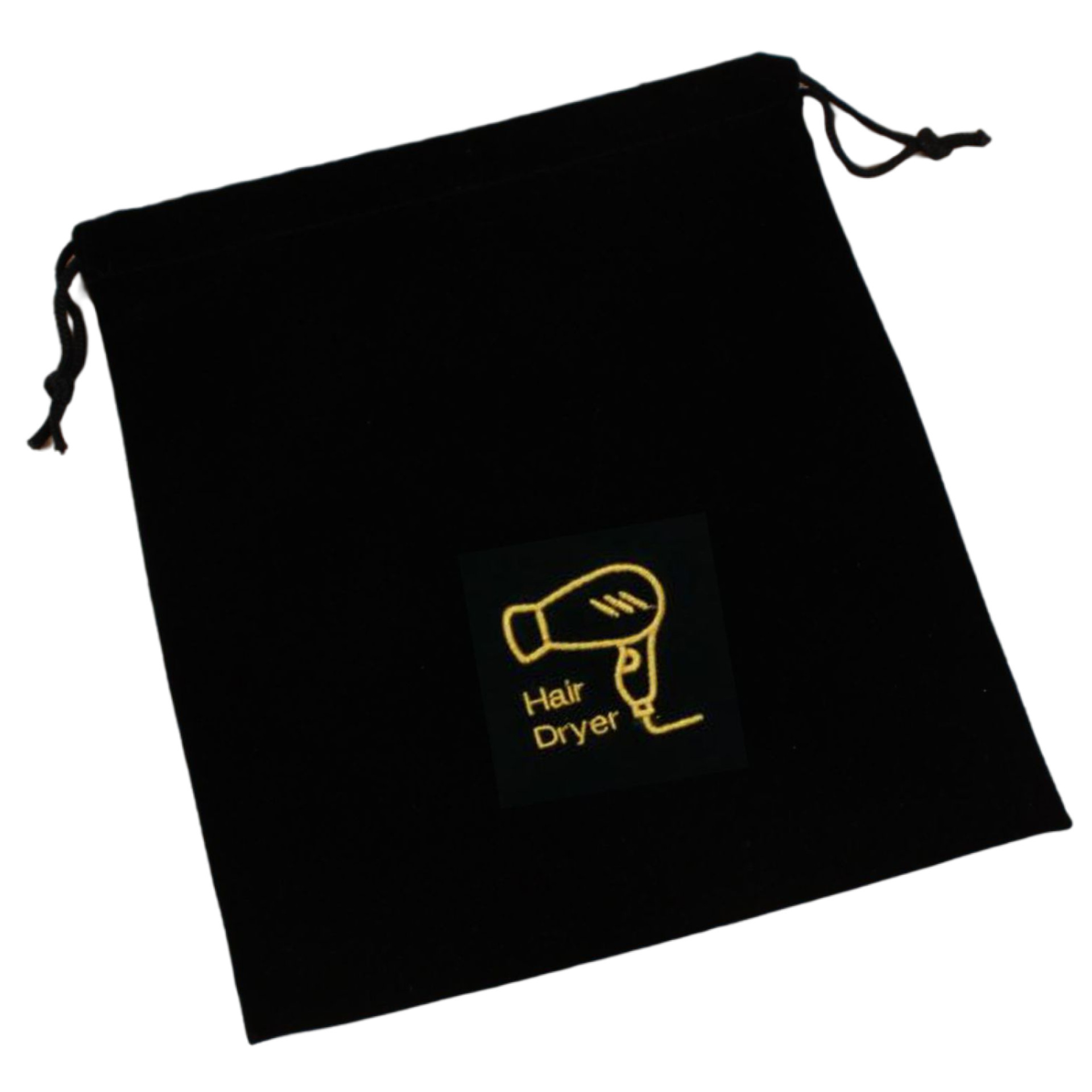 Custom Printed Logo High Quality Soft Black Velvet Hair Dryer Bag Drawstring Dust Bag