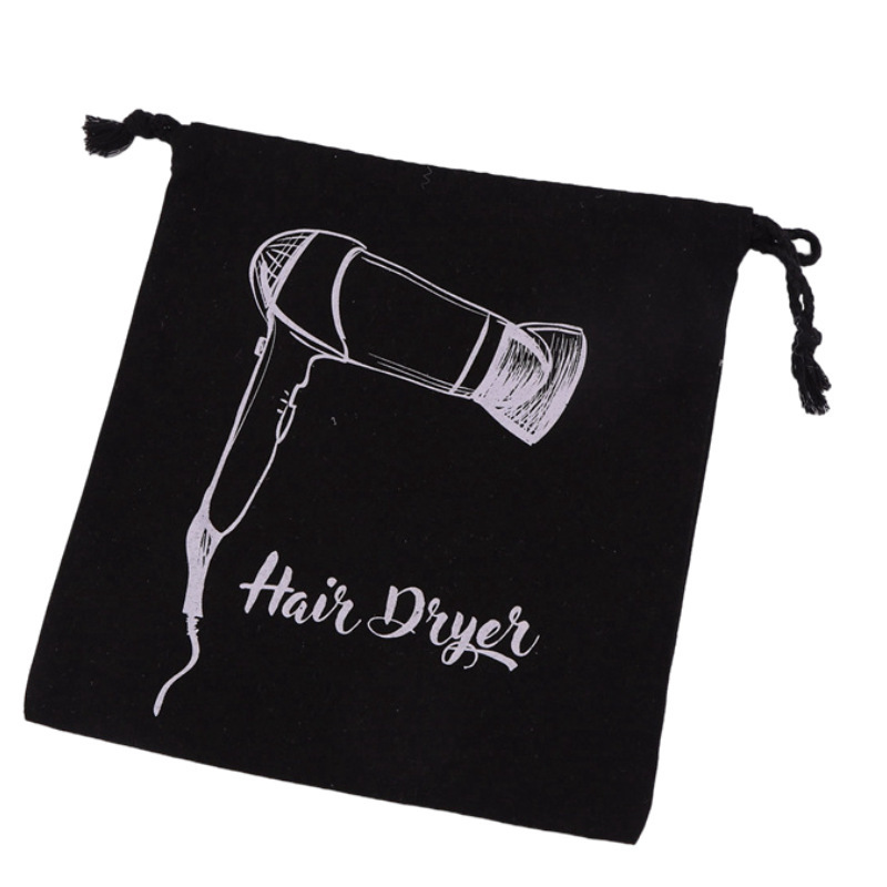 Custom Printed Logo High Quality Soft Black Velvet Hair Dryer Bag Drawstring Dust Bag