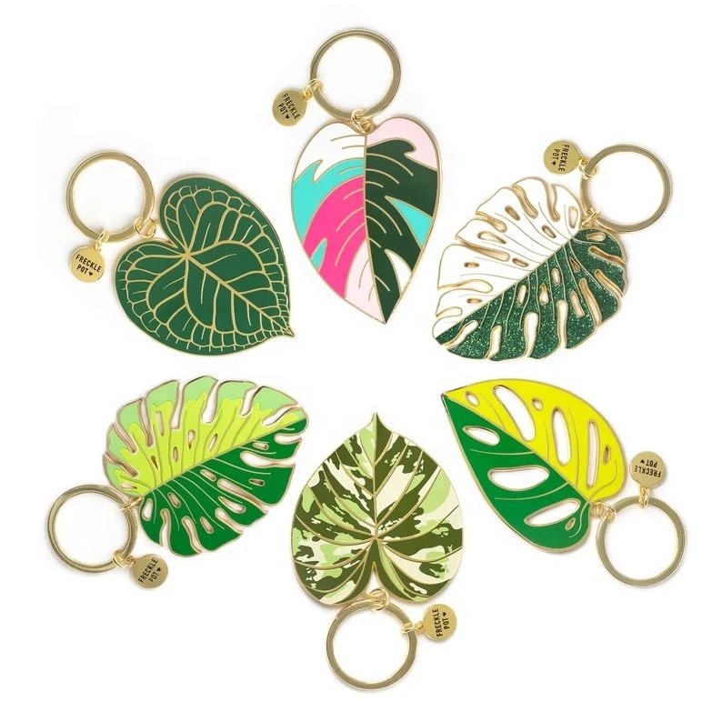 personalized 3d custom logo leaf design enamel keychain key holder