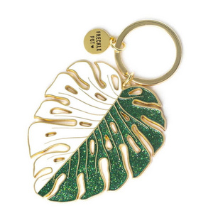 personalized 3d custom logo leaf design enamel keychain key holder