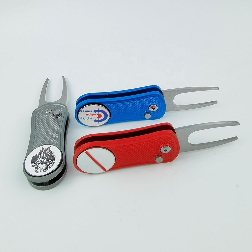 Classic aluminum repair tool in golf  /belt with ball marker handmade divot tool