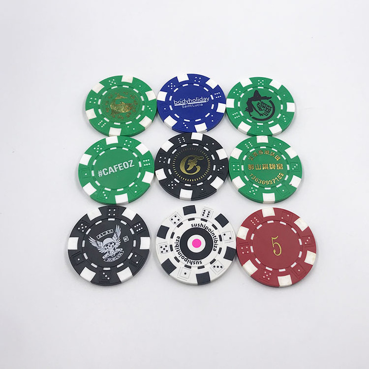 Custom  logo clay poker chips 12gram different colors dice logo casino chip