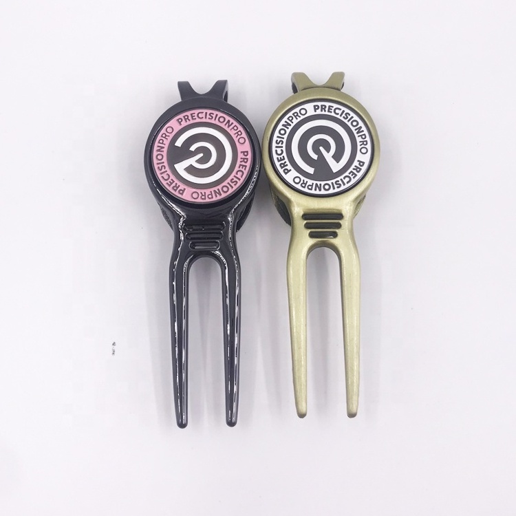 Custom Magnetic Ball Marker Golf Divot Tool with  integrated belt clip.