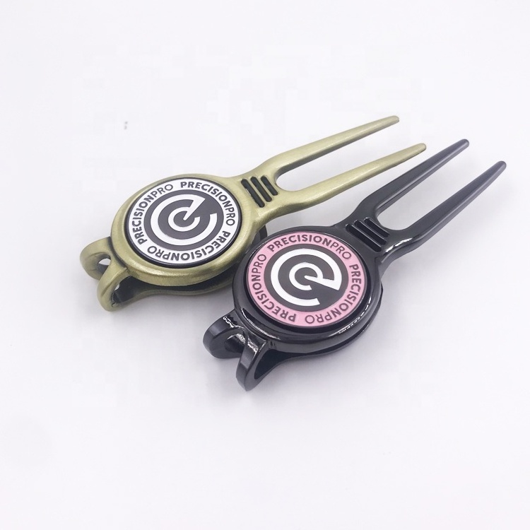 Custom Magnetic Ball Marker Golf Divot Tool with  integrated belt clip.