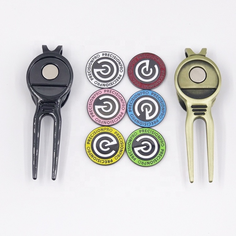 Custom Magnetic Ball Marker Golf Divot Tool with  integrated belt clip.