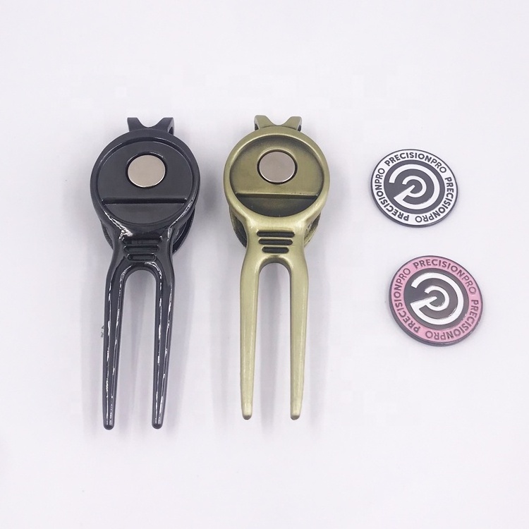 Custom Magnetic Ball Marker Golf Divot Tool with  integrated belt clip.