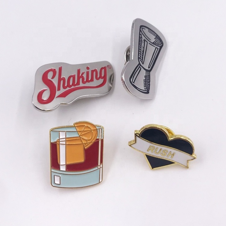 Custom Gold Silver Metal Lapel Pins Cocktail Shaking Design Enamel Pins Glass Soft Hard Heart Shape Gold Pins