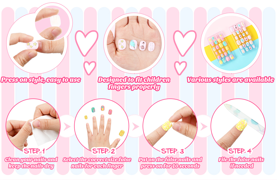 Children Mini False Nails Short Fake Nails with Designs Pre Glue Stick on Full Cover Kids Press on Nails