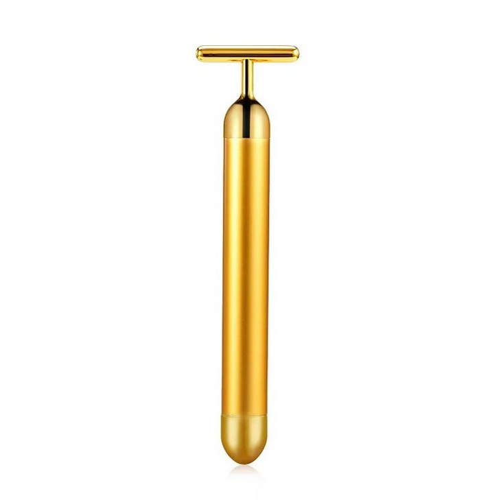 T-Shape Face Massager Gold Skin Care Face Massager 3D Roller Electric Sonic Depuffer Energy Beauty Bar Package