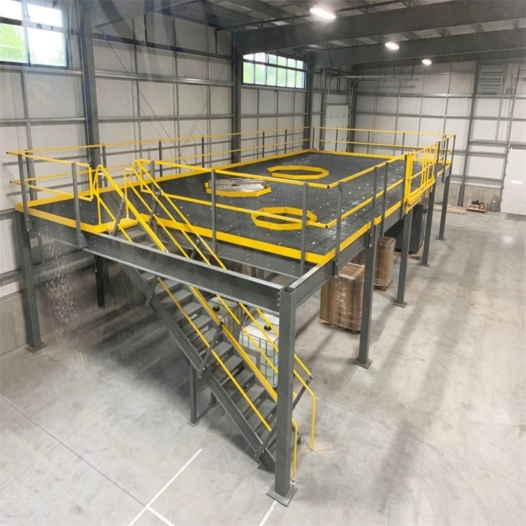 Warehouse Pallet Rack Attic Loft Garret multi-tier mezzanine racking with staircase