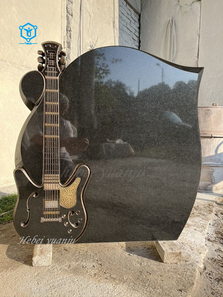 YUANJU Wholesale high quality marble tombstones and monuments black stone granite guitar tombstones