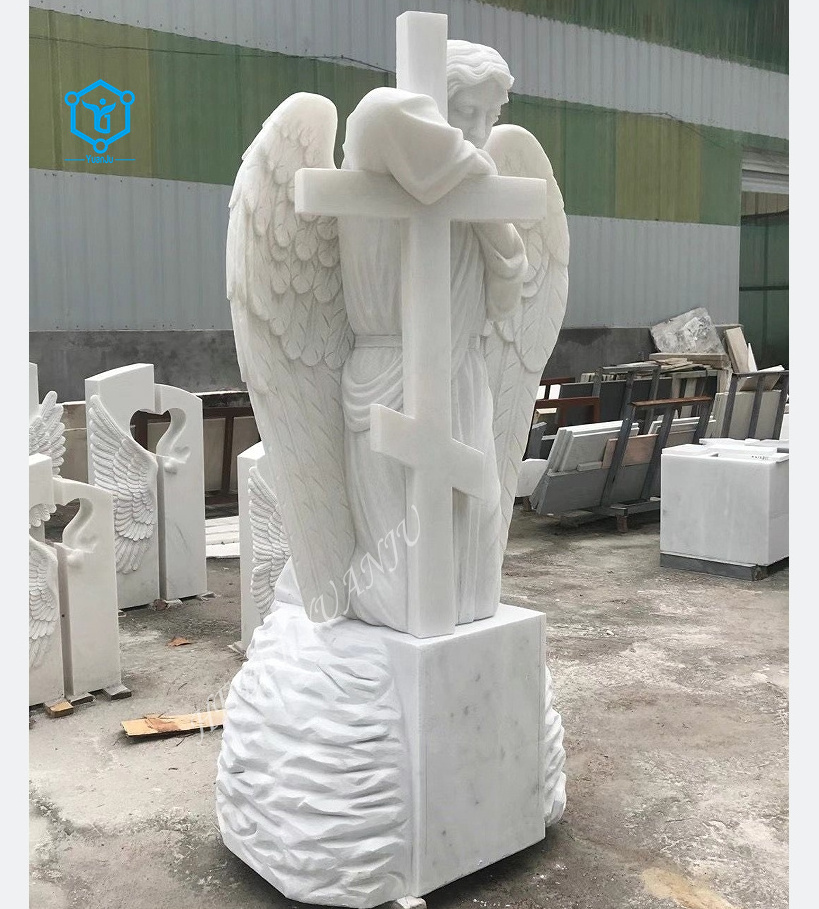 YUANJU New style cemetery natural stone flower carved white marble headstones