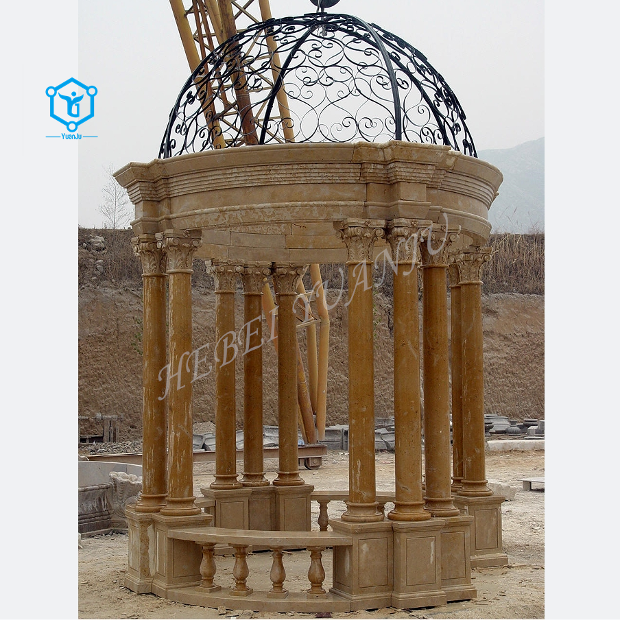 YUANJU Popular gorgeous stone pavilion hand carved marble gazebo pergola outdoor marble column gazebo