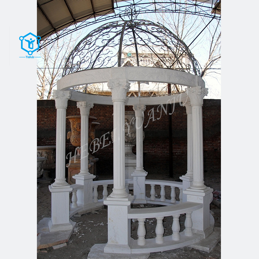 YUANJU Popular gorgeous stone pavilion hand carved marble gazebo pergola outdoor marble column gazebo