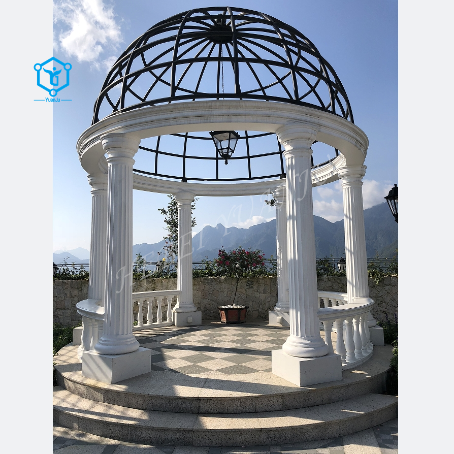 YUANJU White Marble Round Outdoor Gazebo With Metal Roof