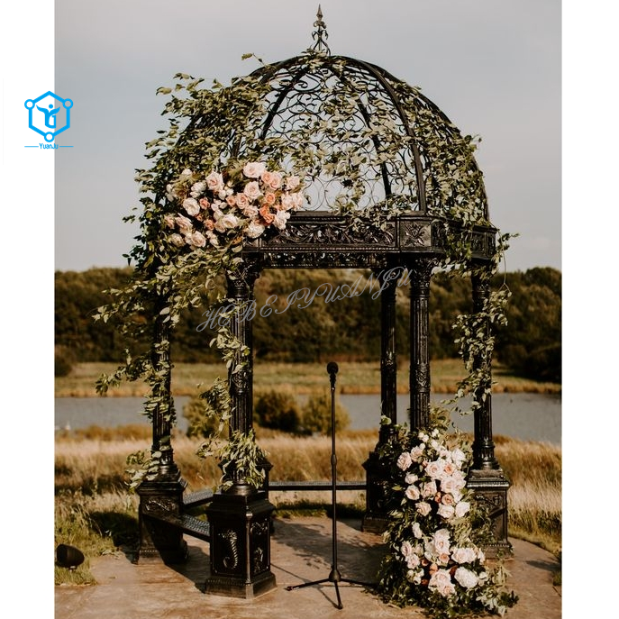 YUANJU Outdoor Large Classic Wedding Black Cast Iron Gazebo for Decoration