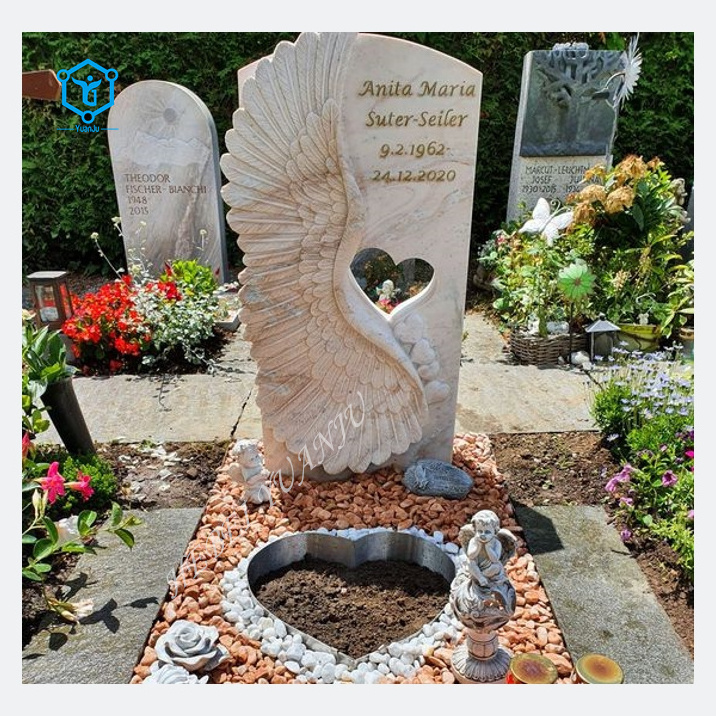 YUANJU New style cemetery natural stone flower carved white marble headstones