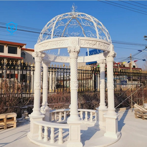 YUANJU Outdoor Garden decorated White Marble Pavilion Gazebo With Metal Roof