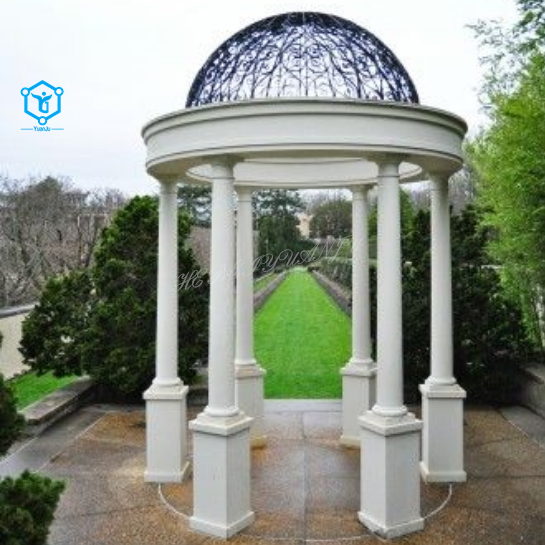 YUANJU Outdoor Garden decorated White Marble Pavilion Gazebo With Metal Roof