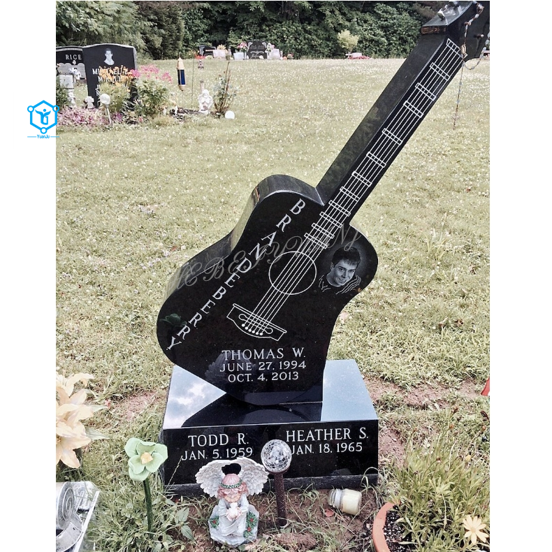 YUANJU Wholesale high quality marble tombstones and monuments black stone granite guitar tombstones