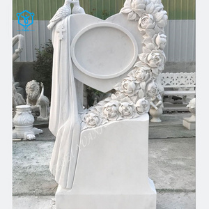 YUANJU New style cemetery natural stone flower carved white marble headstones