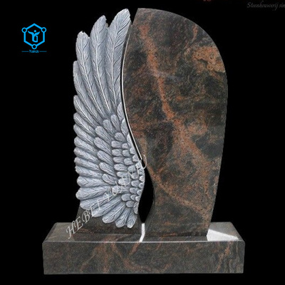 Granite Headstones Outdoor Modern Red Granite Marble Wings Angel Statue Headstones Memorial Sculpture