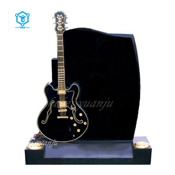 YUANJU Wholesale high quality marble tombstones and monuments black stone granite guitar tombstones