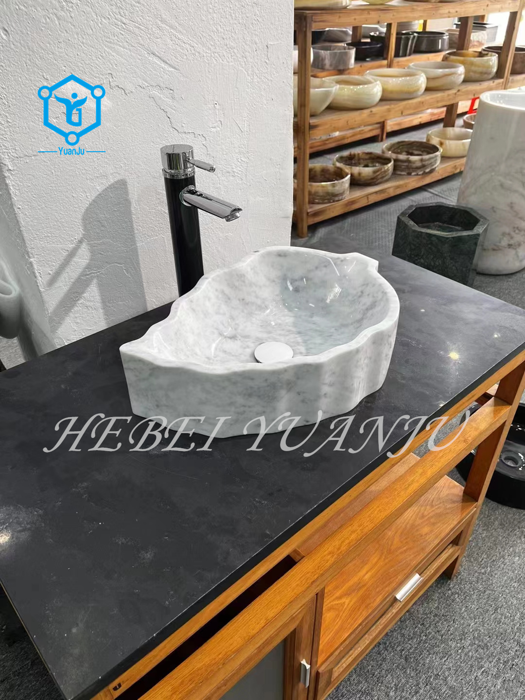 Stone bathroom sink and countertop wash basin