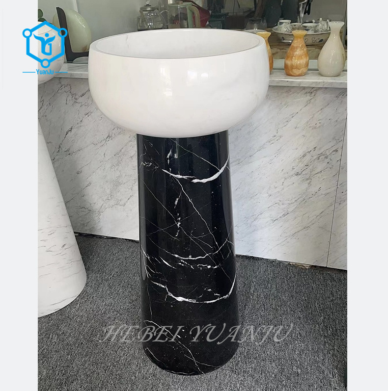 Black stone bathroom vanity with sink marble Free Standing Wash Basin With Pedestal barrel sink