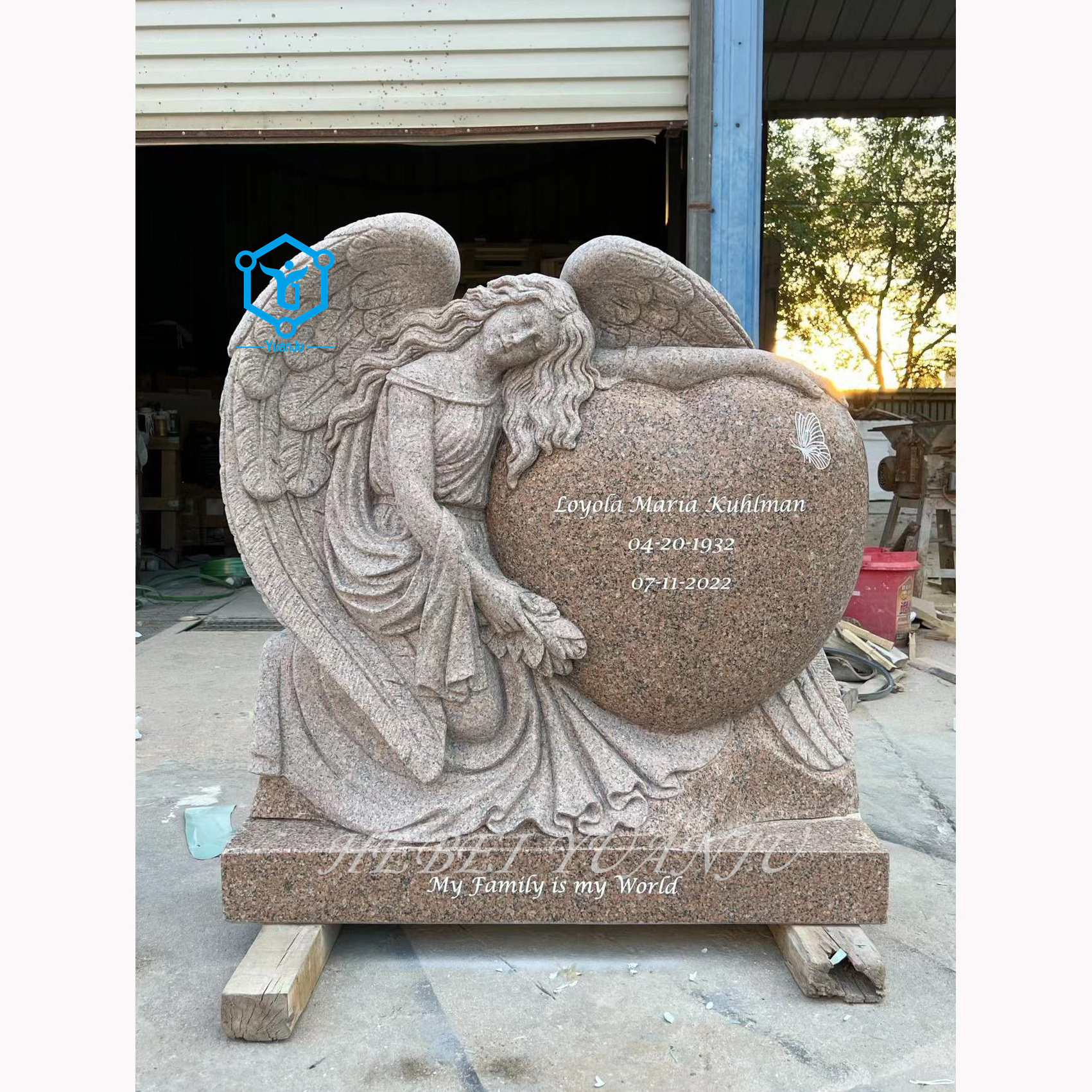 Granite weeping double angel headstones red granite angel statue love tombstone headstone