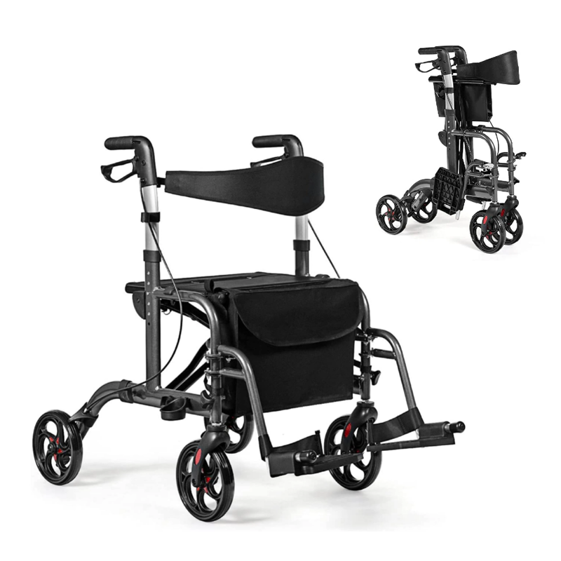 Rollator Folding Walker Portable Elderly Adjustable Shopping Medical Outdoor Aluminium Rollator Walker with Seat