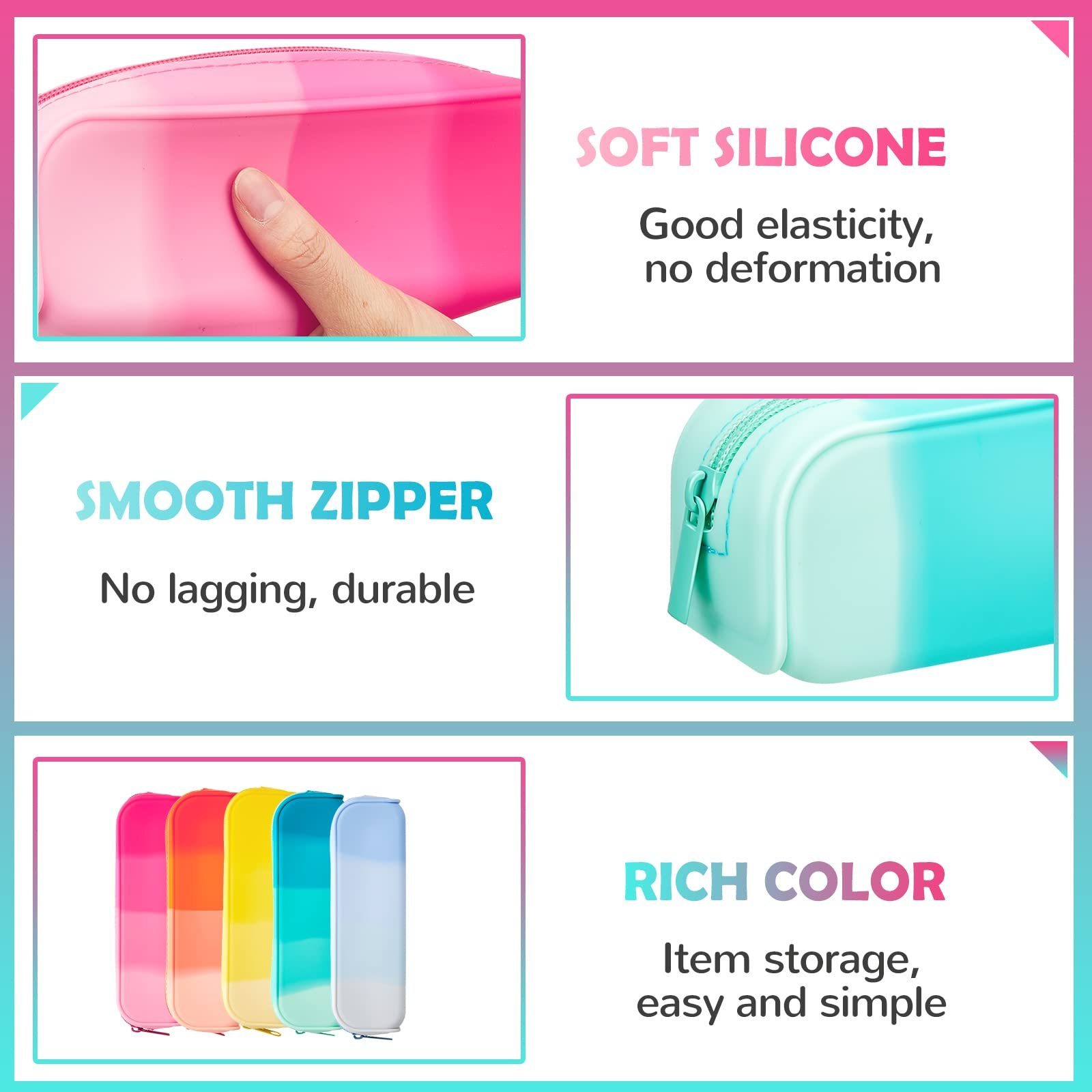 Silicone Pencil Case Pouch Bag Gradient Color Waterproof Pencil Pouch Bag multifunctional Pencil Bag Stylish Pen Cases for Adult