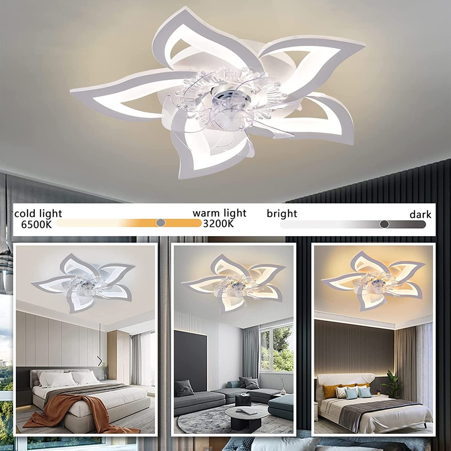 Acrylic flower shape indoor lighting led living room bedroom ceiling light LED ceiling fan lights