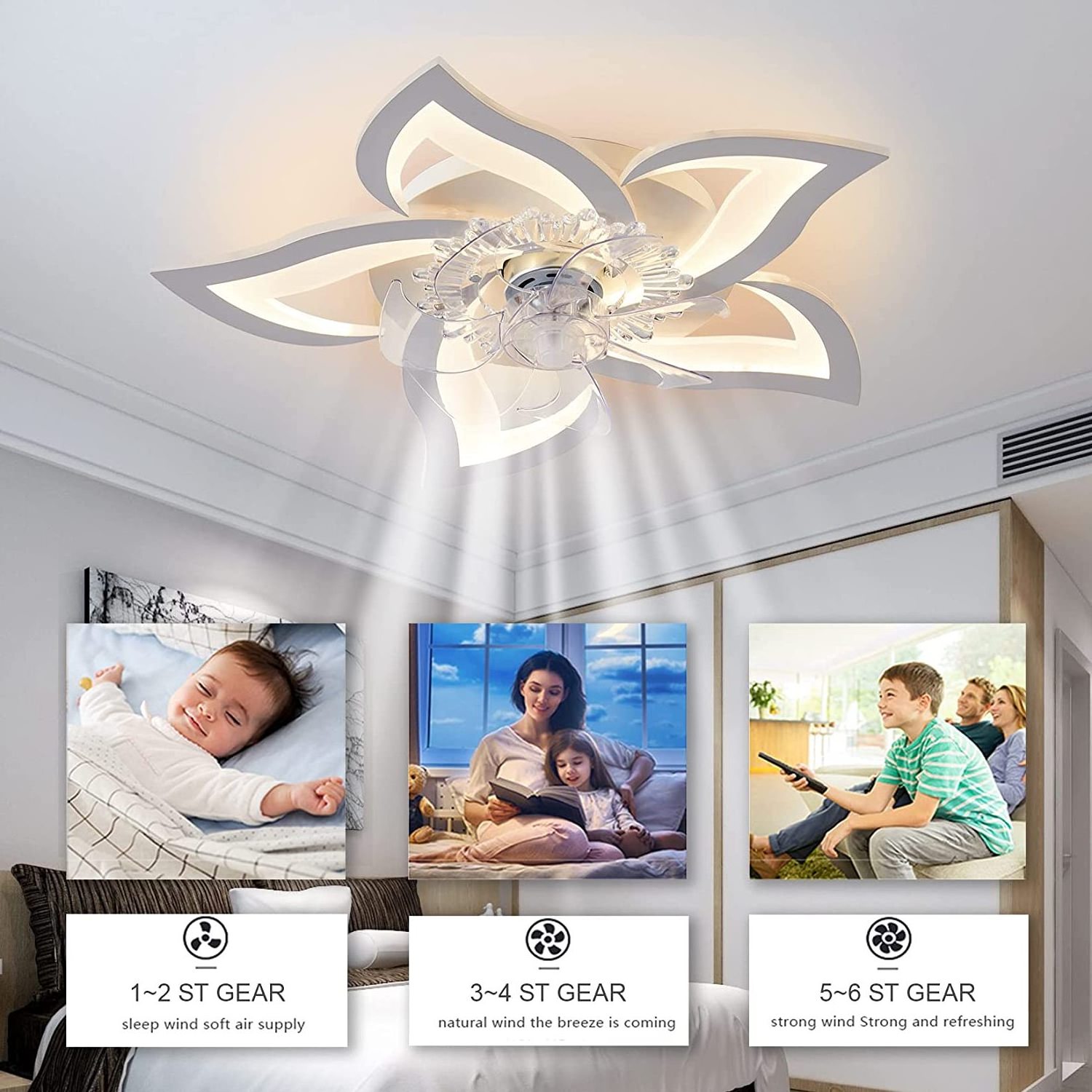 Acrylic flower shape indoor lighting led living room bedroom ceiling light LED ceiling fan lights