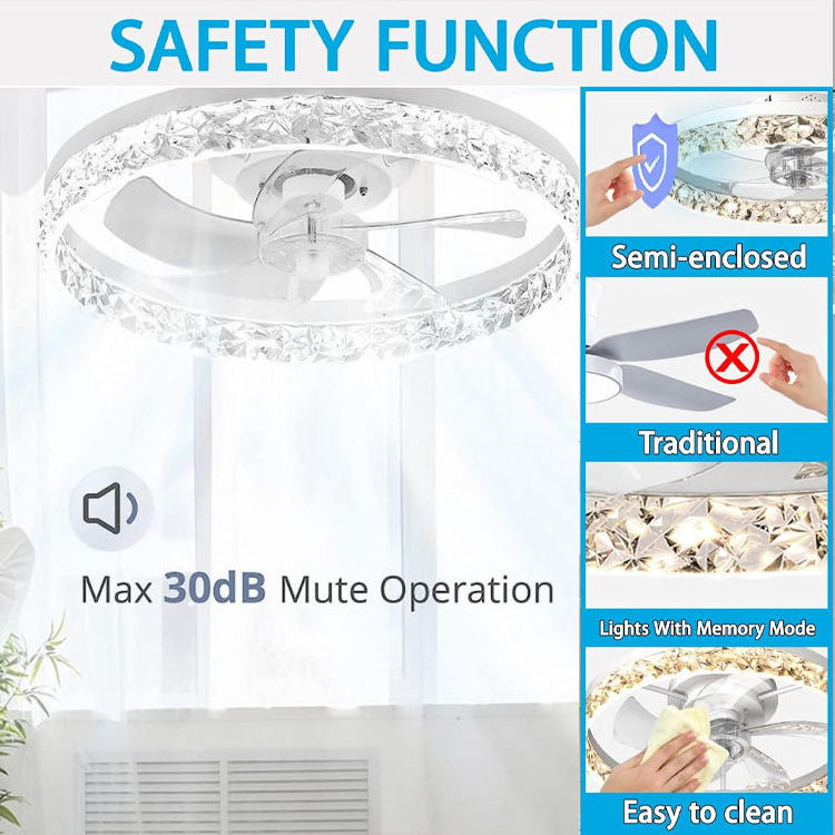 Modern LED Ceiling Fan Light Fixtures Remote Control Dimmable Low Profile Bedroom Fandelier Bladeless Flush Mount Decorative Fan