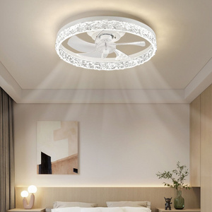 Modern LED Ceiling Fan Light Fixtures Remote Control Dimmable Low Profile Bedroom Fandelier Bladeless Flush Mount Decorative Fan