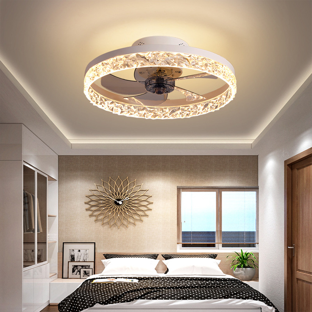 Hot Sale Modern remote control three tone light fan acrylic pendant chandelier living room ceiling fan lamp