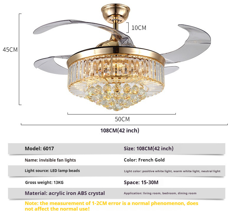 5030E Chandelier fan Ceiling fan light crystal with remote 42 inch 110V 220V retractable fandelier ceiling fan