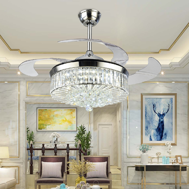 5030E Chandelier fan Ceiling fan light crystal with remote 42 inch 110V 220V retractable fandelier ceiling fan